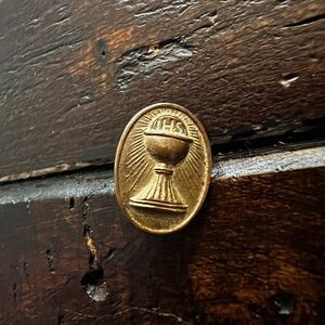 Brass First Communion Chalice Button Pin - Gold Accent (1960’s)